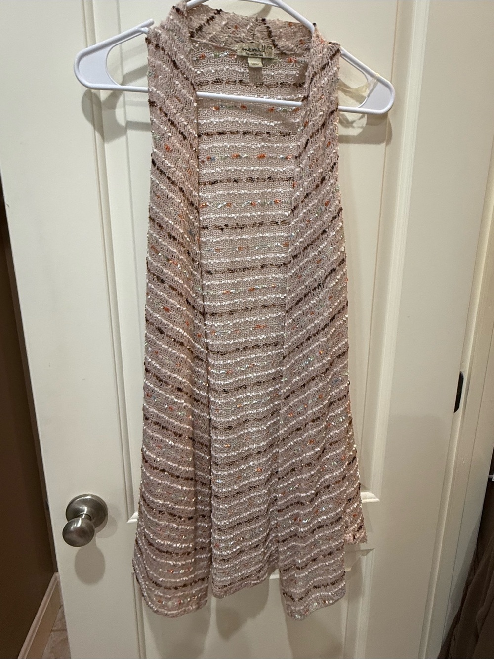 ONE WORLD Cream & Metallic Open Knit Vest